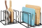 Space-Saving Kitchen Organizer Rack - 5-Slot Heavy-Duty Cutting Board and Bakeware Holder, Rust-Resistant with Anti-Slip Feet for Countertop or Cabinet Storage - 2 pack