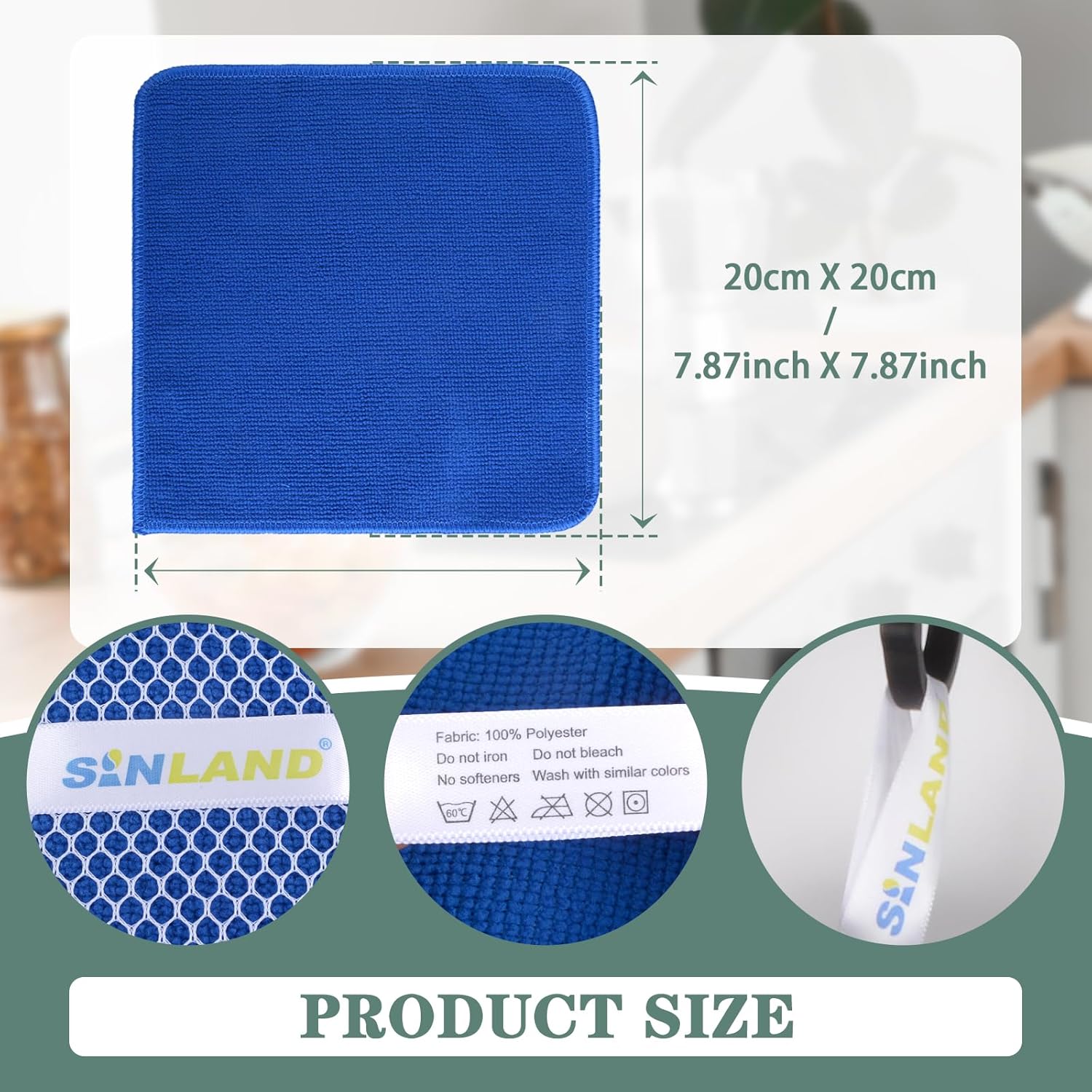 SINLAND Absorbent Microfiber Dish Cloths for Washing Dishes Best Kitchen Cloths Cleaning Cloths with Poly Scour Side 7.87Inchx7.87Inch 10 Pack Dark Blue