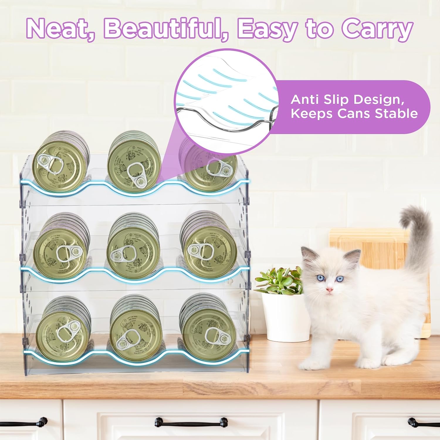 REFLYING Cat Food Can Organizer, 3-Layer Transparent Cat Food Storage Container Holds 54 (3.5oz) Cans, Canned Cat Food Organizer and Storage for Countertop Kitchen Cabinet or Pantry Shelf（3 Layer）