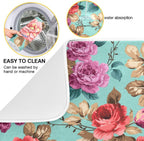 Colorful Flower Leaves Dish Drying Mat for Kitchen Counter Absorbent Microfiber Drying Pad, Medium 16x18 in, Reversible Drainer Mats