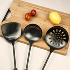 FJNATINH Wok Spatula and Ladle,Skimmer Ladle Tool Set, 17inches Spatula for Wok, 304 Stainless Steel Wok Spatula,Black