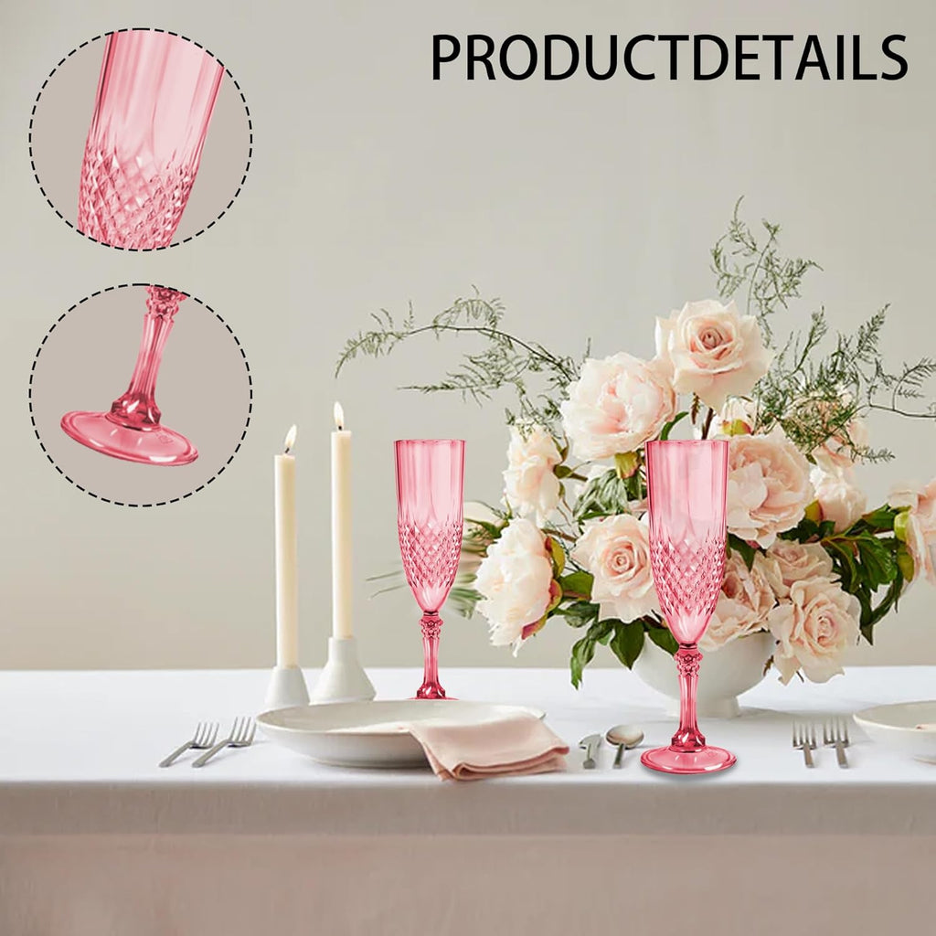 Plastic Champagne Flutes, 12PCS Red Plastic Wine Glasses Goblets Reusable Champagne Flute for Weddings, Bachelor Parties, Toasting, and Events(12,Red)