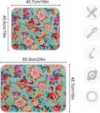 Colorful Flower Leaves Dish Drying Mat for Kitchen Counter Absorbent Microfiber Drying Pad, Medium 16x18 in, Reversible Drainer Mats
