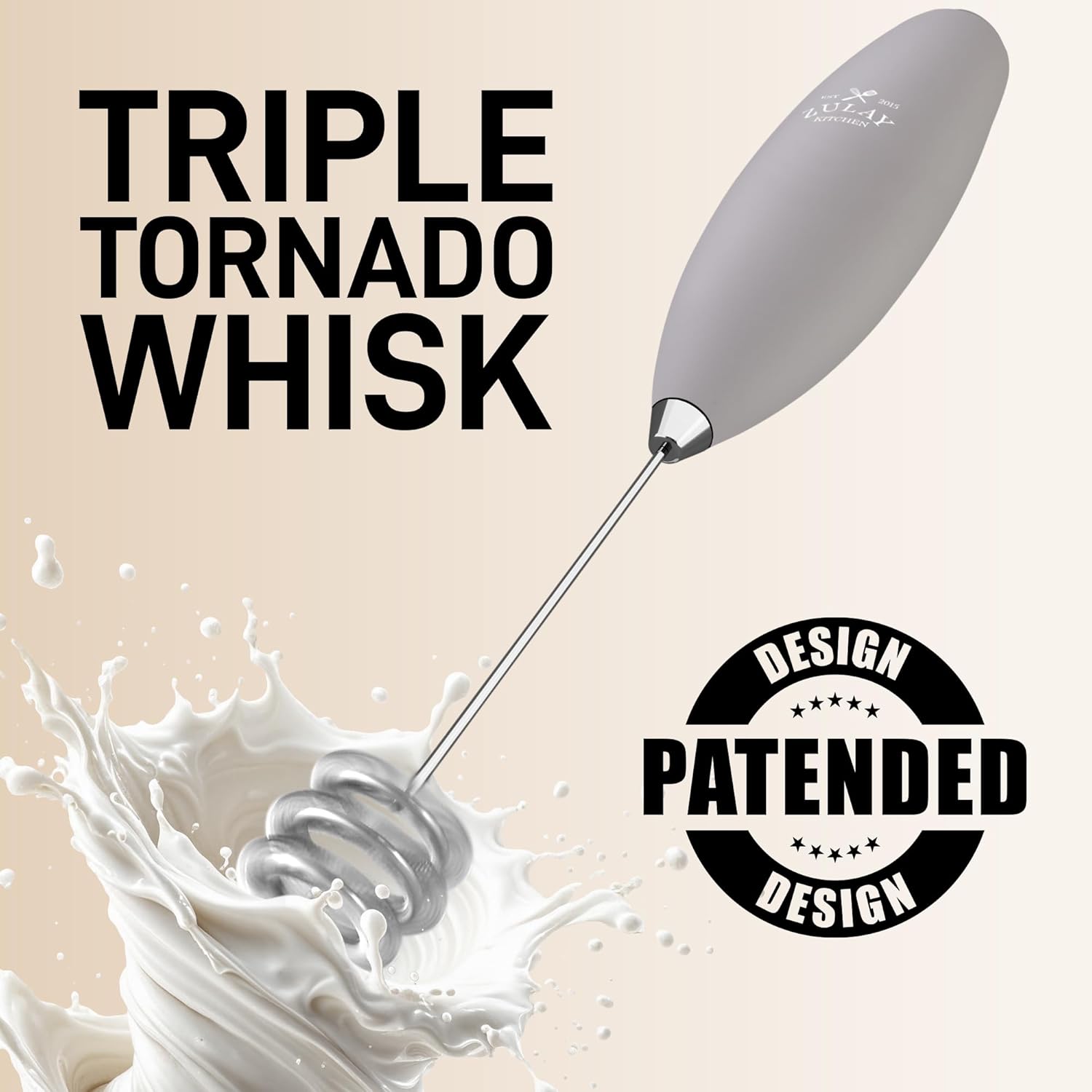 Zulay Kitchen Patented Tornado Triple Whisk Milk Frother with 4 Duracell Batteries – Handheld Foam Maker for Coffee, Lattes, Matcha & Hot Chocolate – Rich, Creamy Froth in Seconds