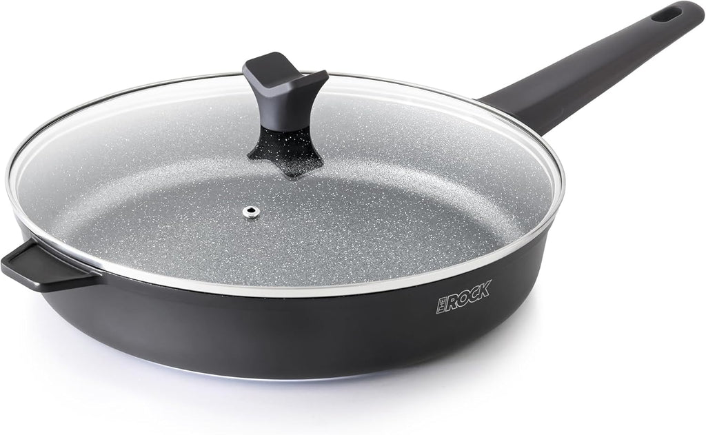 THE ROCK SOHO 12.5-Inch Non Stick Frying Pan with Lid – Nothing Sticks, Never Warps, Lasts Longer, Healthy Skillet with Heat-Resistant Handle, PFOA Free, Oven & Dishwasher Safe, Black