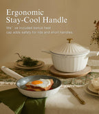 Nonstick Ceramic Cookware Set (7 Piece)–Titanium Cast Aluminum Pots and Pans Set with Lids, Non Toxic PFAS-Free Compatible with All Stovetops–Pearl White