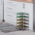 5 Tier Water Bottle Organizer Small Water Bottle Holder Stand Freestanding Metal Bottled Water Rack Dispenser for Kitchen, Pantry Organization and Storage, Silver