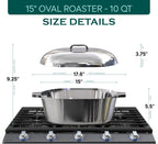 Cast Aluminum Oval Dutch Oven with Lid - 10 QT Heavy Duty & Lightweight Roaster Pan with Rack & Silicone Cover Dual Handles — Cajun Cookware for Roasting, Baking, Cooking (15" - Large)