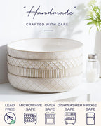 getstar Pasta Bowls, Large Salad Serving Bowls (8.2 inch/35 oz), Ceramic Bowl Plates Set of 4, Farmhouse Embossments, Microwave and Dishwasher Safe