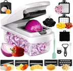16 in 1 BPA free Vegetable Chopper with Container,Salad Food Veggie Chopper,Onion Cutter,Mandoline Slicer,Includes Egg Separator & Peeler,Non-Slip Base & Safety Guard,Chop 50% Faster(White)