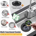 Kitchen Sink Drain Strainer, 3 in 1 Pop Up Kitchen Sink Stopper, with An Extra Basket Strainer, Universal for US Standard 3-1/2 Inch, Black