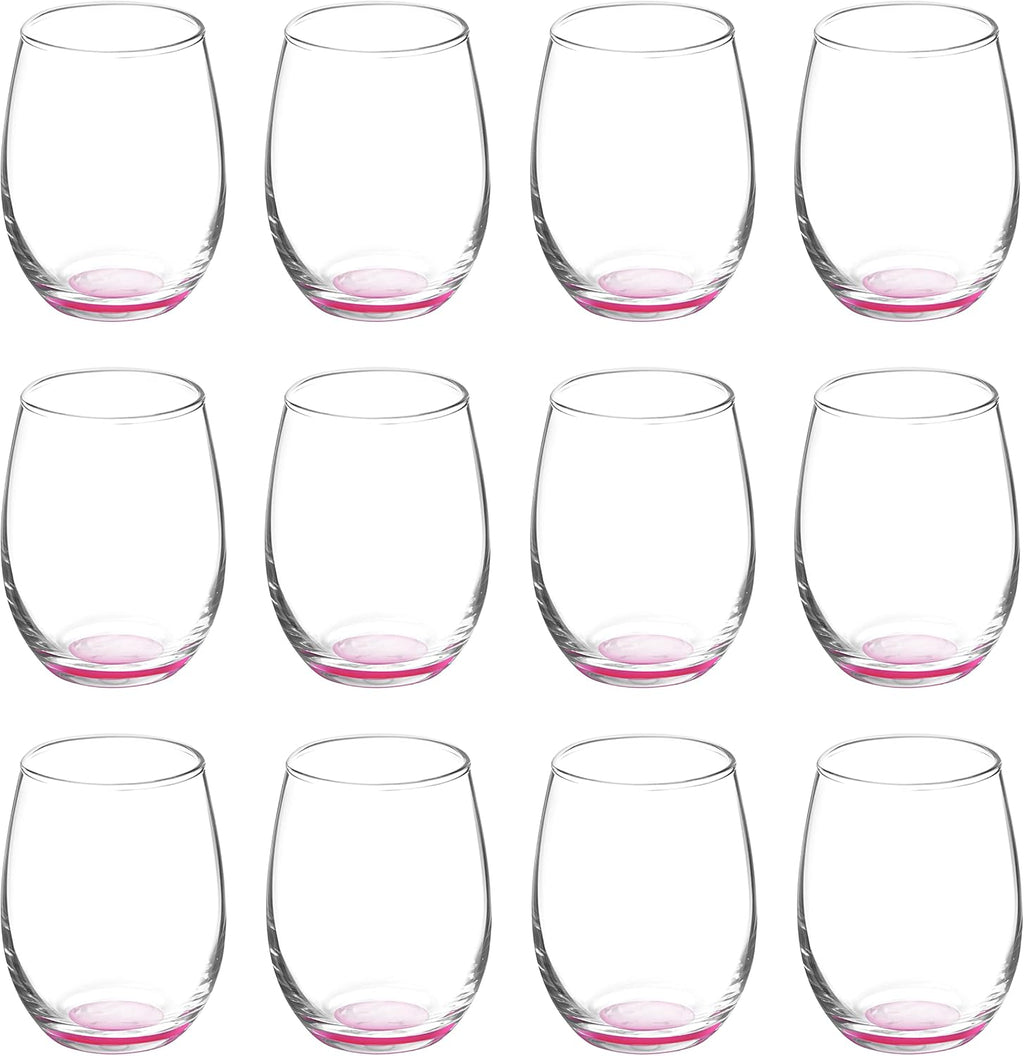 DISCOUNT PROMOS Stemless Wine Glasses by ARC 5.5 oz. Set of 12, Bulk Pack - Perfect for Hotel, Bar, Restaurant or Lounge - Pink