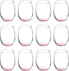 DISCOUNT PROMOS Stemless Wine Glasses by ARC 5.5 oz. Set of 12, Bulk Pack - Perfect for Hotel, Bar, Restaurant or Lounge - Pink