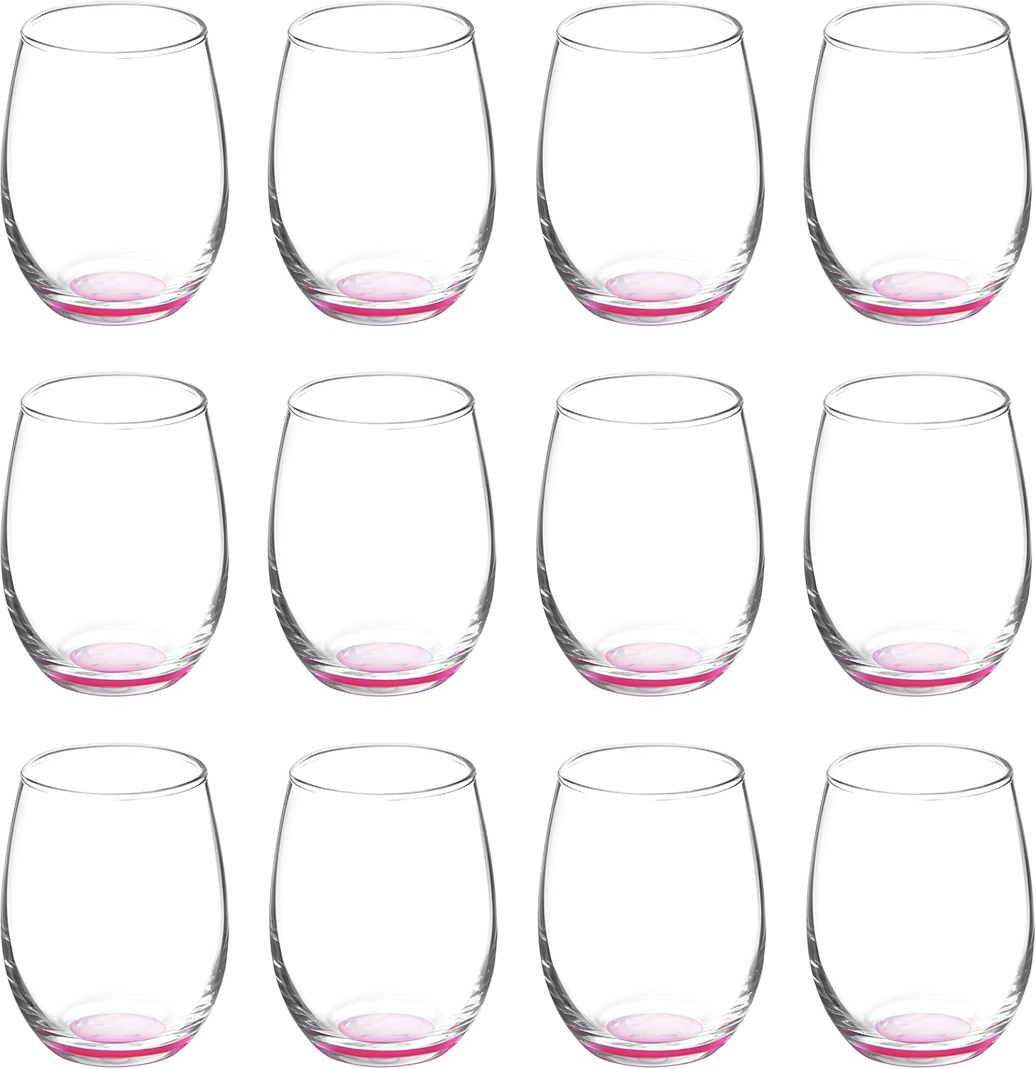 DISCOUNT PROMOS Stemless Wine Glasses by ARC 5.5 oz. Set of 12, Bulk Pack - Perfect for Hotel, Bar, Restaurant or Lounge - Pink