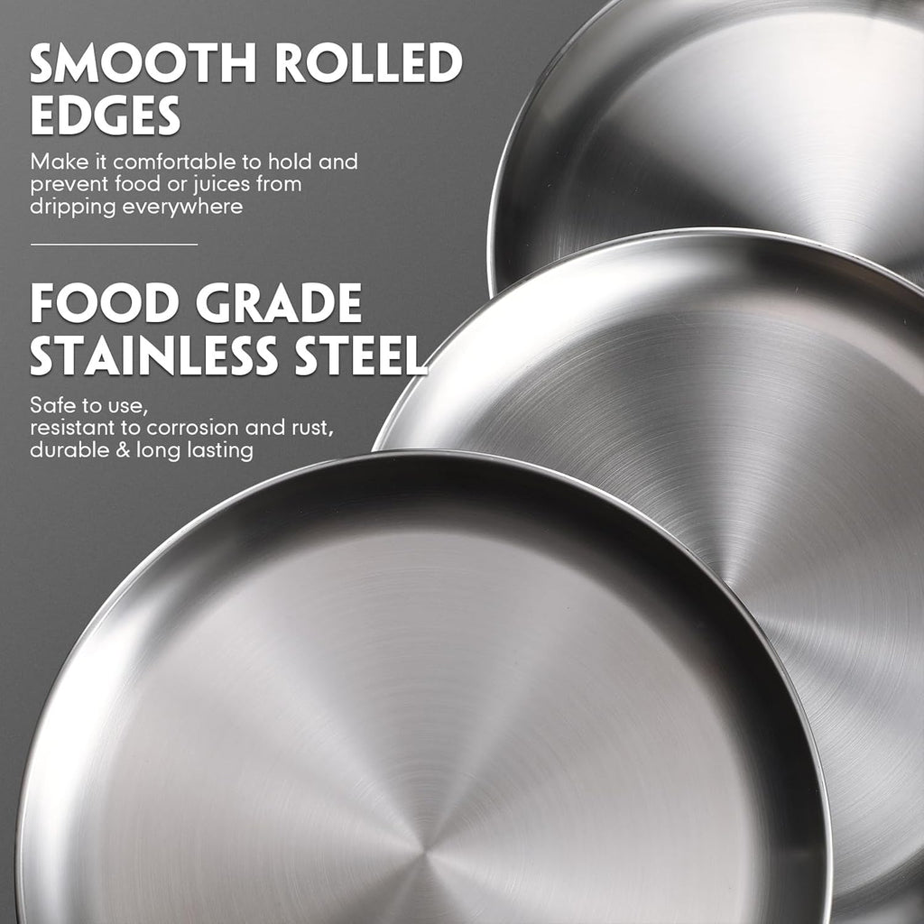 Thenshop 8 Pieces 9 Inch Pizza Pans Bulk Stainless Steel Sets Round Bakeware Pizza Trays for Oven Kitchen Baking Home Restaurant Safe Sturdy Reusable Easy Clean(Silver)