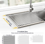Tomorotec 21" x 15.5" Roll Up Dish Drying Rack Over Sink Drying Rack Sink Cover Kitchen Sink Accessories Gadget Multipurpose Organizer Foldable Stainless Steel Drainer