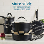 Rachael Ray Cucina Ceramic Cookware Set - 13 Pieces - Ceramic Pots and Pans Set w/Nonstick Frying Pans, Saute Pan, Saucepans, Stockpot, Lids, Pan Protectors & Cooking Utensils - Peppercorn