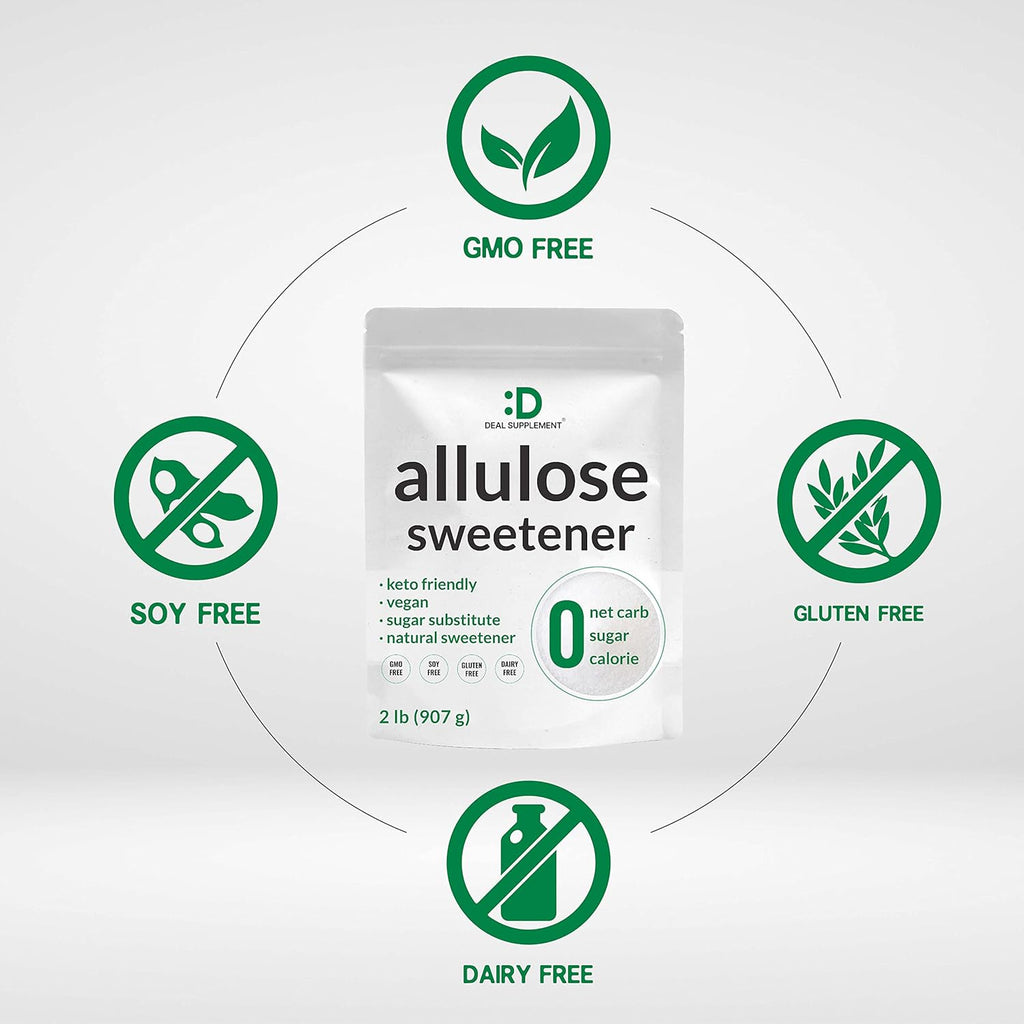 Allulose Sweetener 2 Pounds – Natural Sugar Subsitutes, No Aftertaste - Keto Friendly, Vegan, Zero Net Carb, Zero Calorie, Great for Cooking & Baking