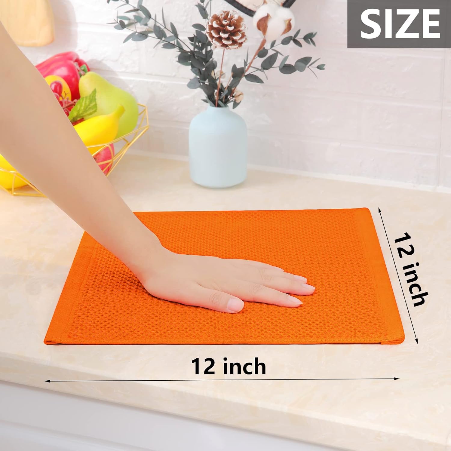 Homaxy 100% Cotton Waffle Weave Kitchen Dish Cloths, Ultra Soft Absorbent Quick Drying Dish Towels, 12 x 12 Inches, 12-Pack, Orange