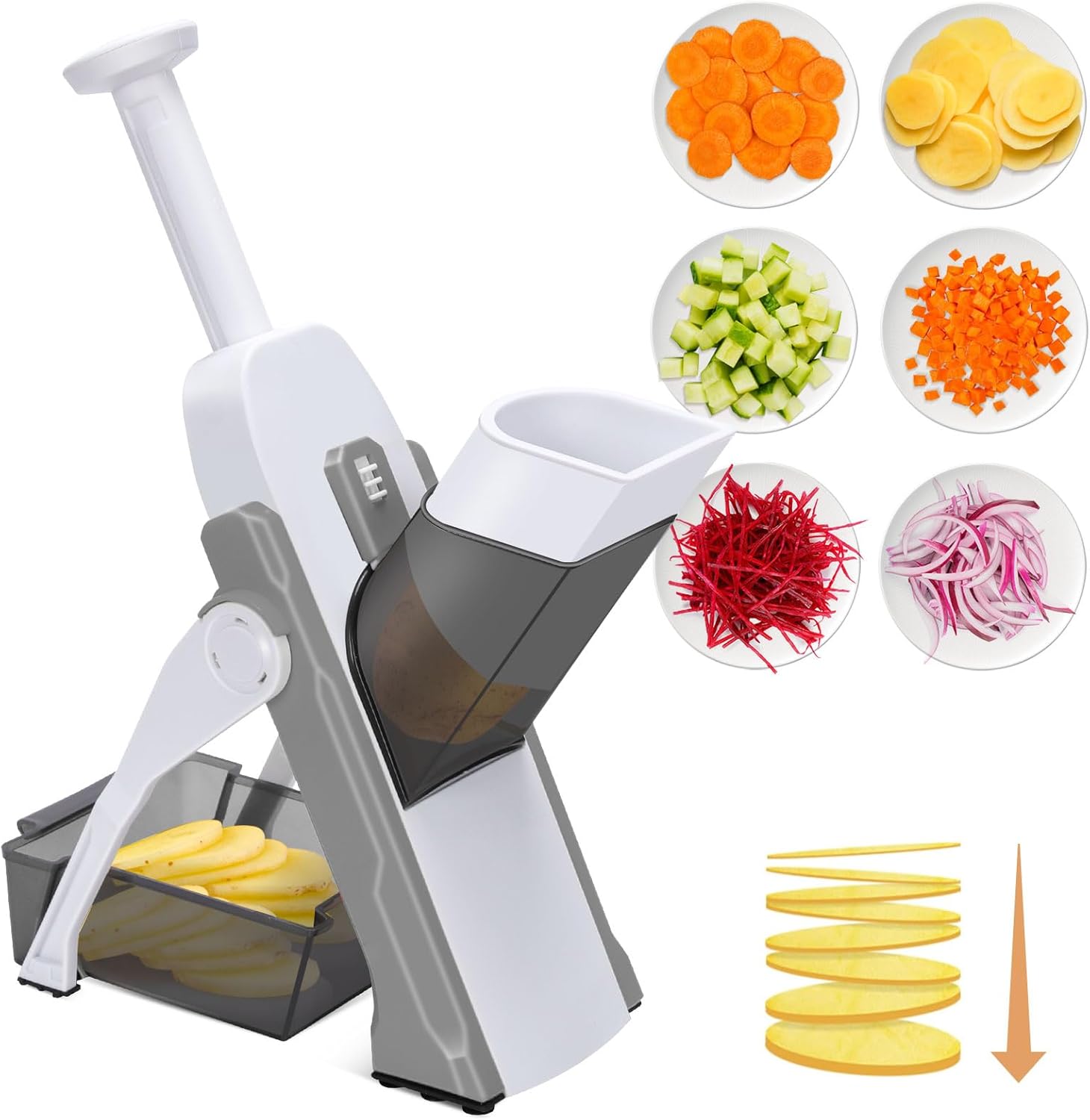 Masthome Safe Mandoline Slicer for Kitchen,Multifunctional Vegetable Slicer,Professional Mandolin,Thickness Adjustable Vegetable Chopper with Container for Kitchen Chef Meal Prep (Gray)