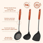 FJNATINH Wok Tools, Wok Utensil,Wok Spatula,Ladle,Skimmer Tool Set,Non Stick Heat-Resistant Silicone Cooking Utensils BPA Free Kitchen Utensils Cookware, Pack of 3,Black