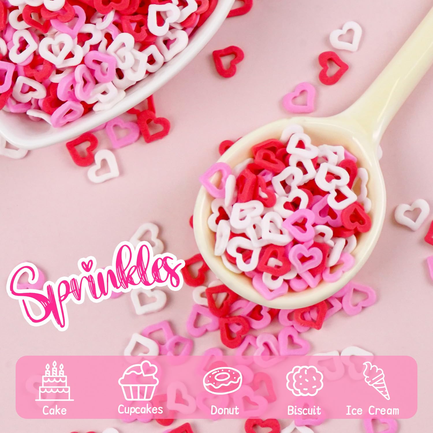 Edible Sweet Heart Sprinkles For Cake Decorating, Love Sugar Mixes 150g/5.29oz, White Pink and Red Sprinkles, Cupcake, Ice Cream, Cookie, Mother's Day, Valentine's Day, Wedding Party Supplies