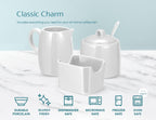 KooK Sugar and Creamer Set, 3 Piece, Pitcher, Sugar Bowl with Lid and Spoon, Sweetener Holder (White)