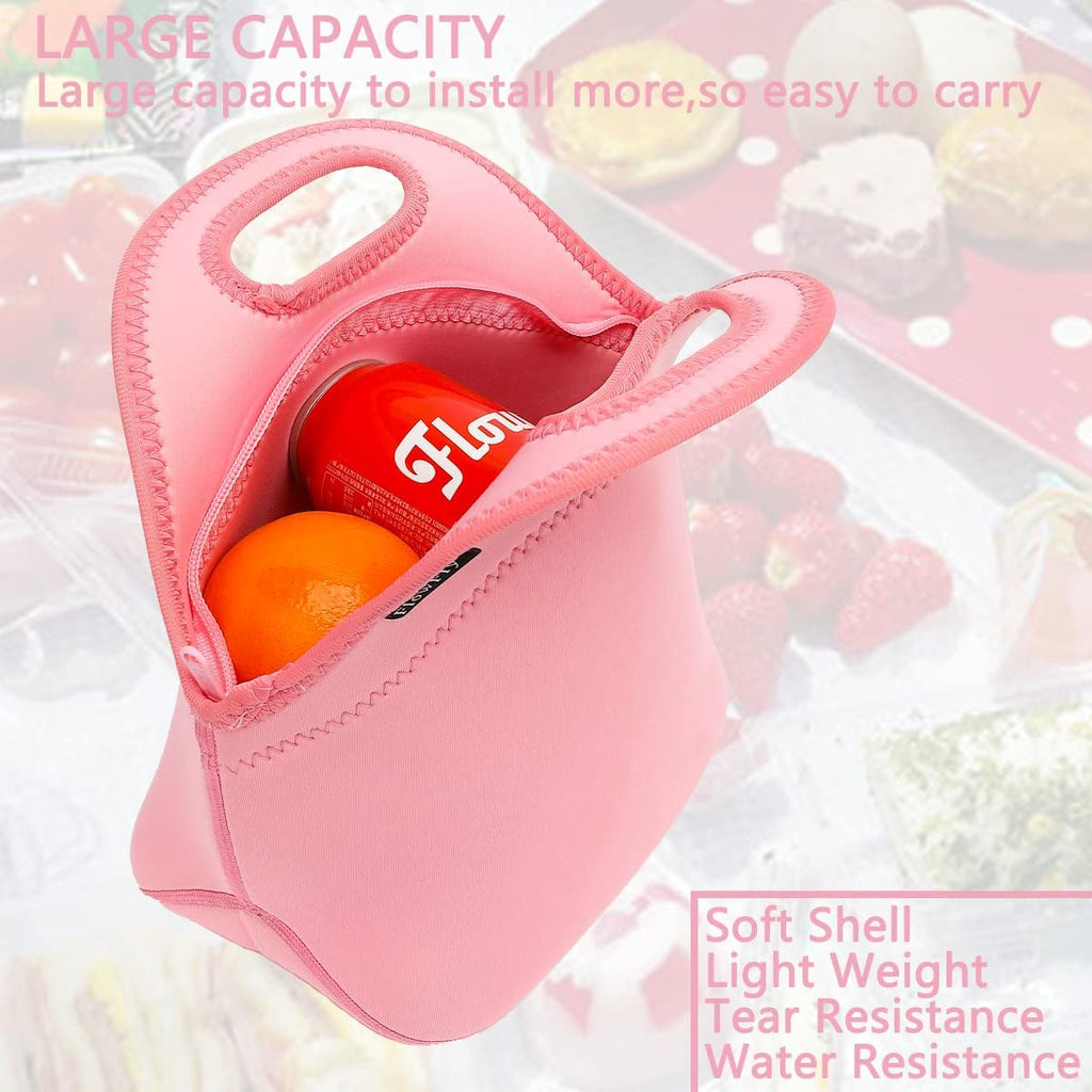 FlowFly Neoprene Kids Lunch box Insulated Soft Bag Mini Cooler Thermal Meal Tote Kit for Boys, Girls,Men,Women,School,Work, Office, Pink