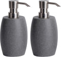 Sandstone Textured Resin Soap Dispenser with Metallic Pump and Waterproof Bottle Labels for Bathroom Kitchen Dish Hand Wash Shower Lotion Shampoo, 12 Oz, 2 Sets Gray