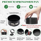 Tellshun 4 Pack Small Springform Cheesecakes Pan Tins Set 4 Inch Mini Baking Mold 4 Pieces Round Leakproof Nonstick Removable Bottom Bakeware for Pie Pizzas and Quiches Includes 50Pcs Parchment Paper