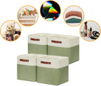 DULLEMELO Storage Basket, Linen Closet Organizers and Storage Baskets for Home Office, Suitable as Dog Toy Box, Baby Gift Basket, 4 Pieces 12x12 Decorative Cube Storage Bins(4 Pack - 12" White&Green)