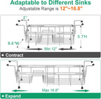 GSlife Small in Sink Dish Drying Rack - Stainless Steel Capacity Expandable Dish Drainer with Utensil Holder for Counter or Inside Sink, 11.9“-16.7” L x 9" W x 5.7" H, Silver