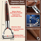 Premium Vegetable Peeler - Stainless Steel Serrated Y Potatoe Peeler for Veggie, Carrots, Apples - Ultra Sharp Swivel Blade Fruit Peeler with Ergonomic Natural Wood Handle