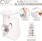 COOK WITH COLOR 5-in-1 Electric Slicer, 150W Food Prep Machine – Cheese Shredder, Fine & Coarse Graters, Potato Grater, Vegetable Slicer, Fruit, Salad Shooter, Compact Design for Bowl Prep, Cream