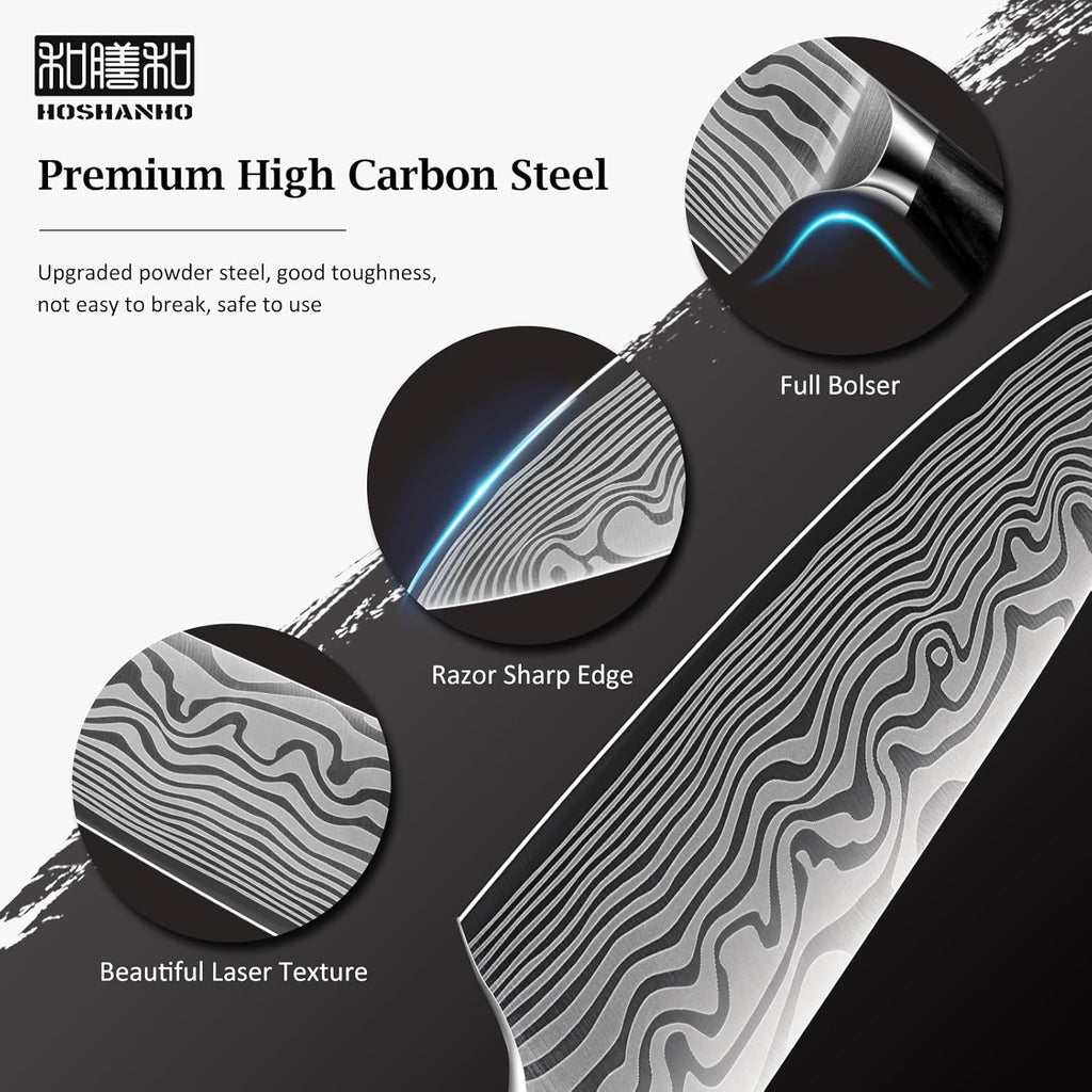 HOSHANHO 3 Pieces Knife Set, Professional High Carbon Powder Steel Kitchen Knife Set, Ultra Sharp Knives Set for Kitchen with Elegant Gift Box