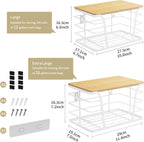 Extra Large 2 Pack Stackable Pantry Organizers - Laundry Room Organization & Decor, Kitchen Decor, Wall Mount Trash Bag Holder with Bamboo Top, White