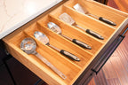 Umilife Bamboo Kitchen Utensils Organizer, 13 Inch Drawer Dividers for Silverware, Extra Deep Holder, with Non-Slip Feet, Wood Caddy for Flatware Cutlery
