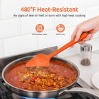 U-Taste Silicone Spoon Spatula Set: 480ºF Heat Resistant Food Grade Flexible Rubber Spoonula, Nonstick Cooking Mixing Scooping Kitchen Baking Scraper Utensils Set of 3 for Pan, Pot, Bowl (Orange)