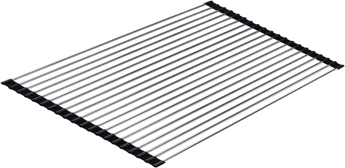 Ahyuan Roll up Dish Drying Rack Over The Sink Kitchen Roll up Sink Drying Rack Portable Dish Drainer Foldable Dish Drying Rack (Black, 20.5''X14'')
