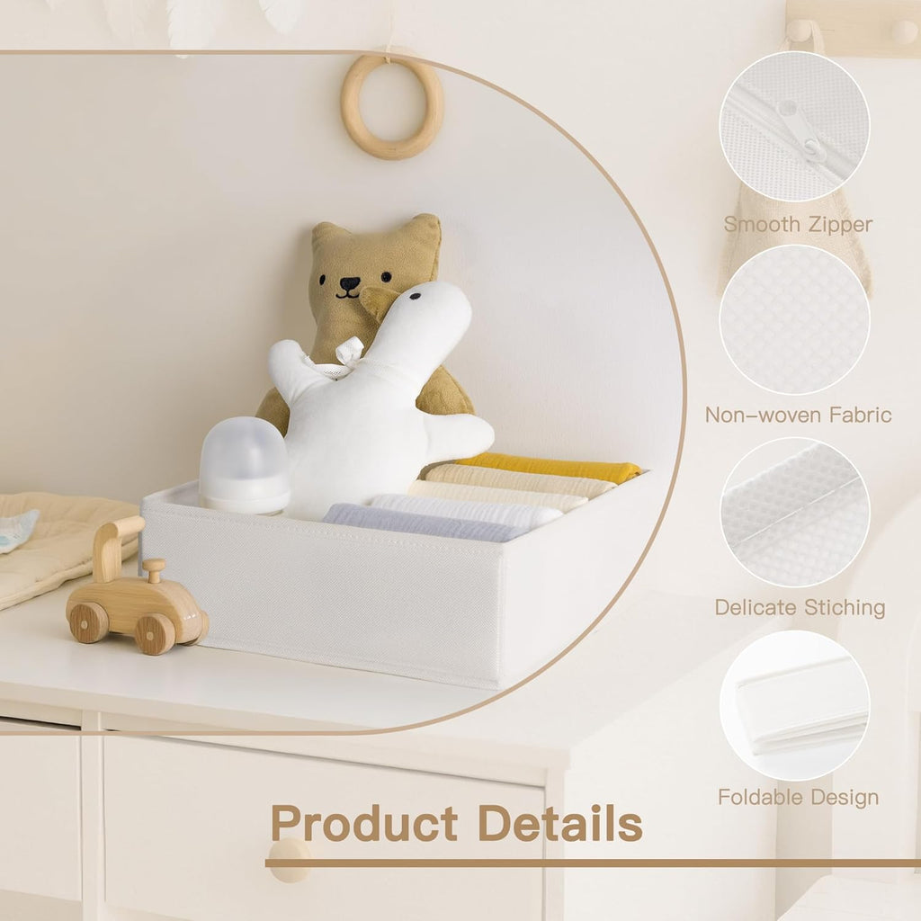 Criusia Drawer Organizer Clothes, 14 Pack Dresser Organizer for Baby Clothes, Underwear, Sock- Foldable Closet Organization and Storage Dividers Bins for Nursery, Bedroom and Dorm (White)