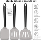 Coukre Silicone Spatula Set of 3, High Heat Resistant, BPA-Free, Kitchen Utensils, Fish Spatula, Solid & Slotted Turner for Non-Stick Pans, Flipping Eggs, Pancakes, Fish, Burgers (3, Gray)