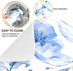 Spring Blue Flowers Leaves Dish Drying Mat for Kitchen Counter Absorbent Microfiber Drying Pad, Medium 16x18 in, Reversible Drainer Mats