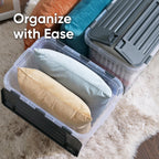 Superio Clear Storage Boxes with Attached Lids, Plastic Container Bins with Hinged Lids for Organizing, Stackable Crates, BPA Free, Non Toxic Organizers (2 Pack, 17"x11.65"x8.75")