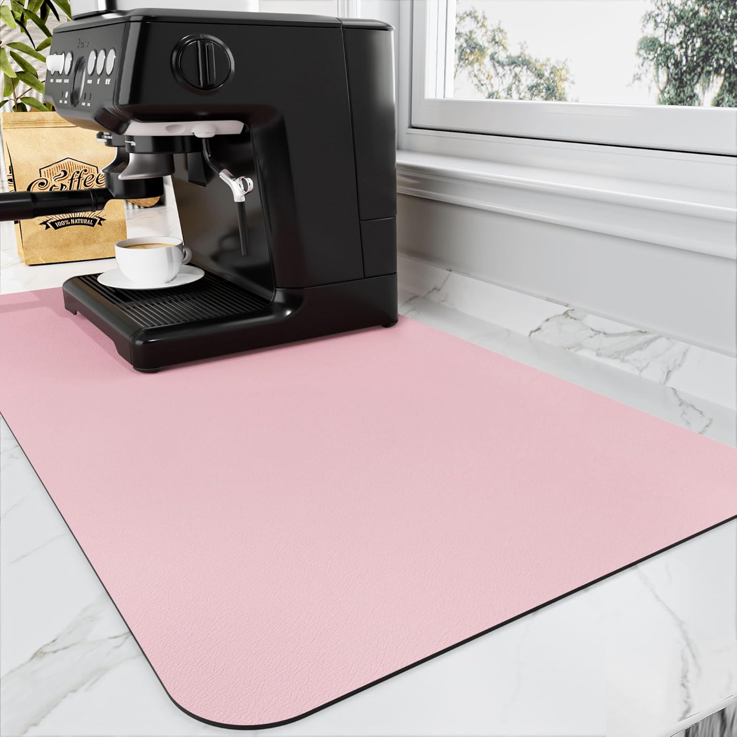 Coffee Mat - Absorbent Hide Stain Rubber Backed Dish Drying Mat for Kitchen Counter - Bar Mats for Countertops Accessories Fit Under Coffee Maker Espresso Machine