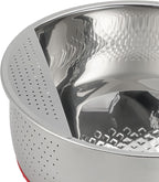 Rice Strainer Washing Bowl Quinoa Washer whit Handle Stainless Steel Colander Versatile Side Drainers for Cleaning Rinsing Fruits, Vegetables, and Beans - Tilting Non-slip Silicone Bottom, Red
