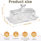 Butter Dish with Lid for Countertop,Glass Butter Container for Counter,Covered French Butter Tray,Large and Wide Butter Tray Holder for Fridge or Keepers on Counter (Clear-6)