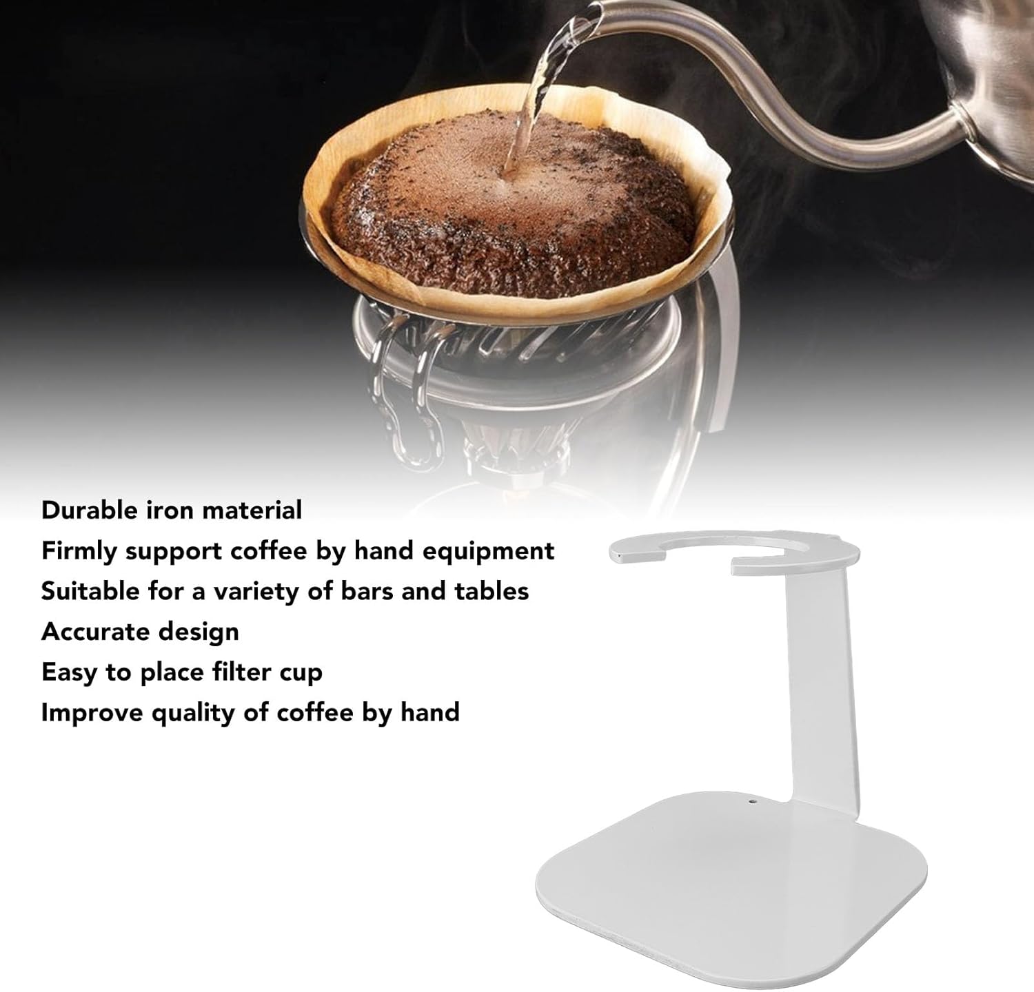 Coffee Dripper Stand Iron Pour Over Filter Holder Space Saving Maker Station for Bar Equipment (White)