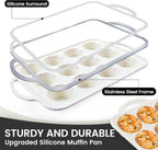 Vinino 2Pack Silicone Muffin Pan for Baking with Metal Reinforced Frame, Regular 12 Cup and Jumbo 6 Cup Nonstick Cupcake Pan Set, BPA Free Silicone Muffin Tray Molds for Oven Dishwasher Safe