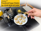 JETKONG Powdered Sugar Shaker Duster Flour Dispenser Shaker with 18/8 Stainless Steel Spring-operated Handle for Sugar Flour and Spices (Gold)