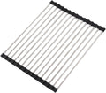 Roll Up Dish Drying Rack, Stainless Kitchen Accessories, Foldable Dish Rack, Anti-Slip Design Sink Counter Storage, Over The Sink Dish Rack, Stainless Steel, ((17.5" x 12") Black)